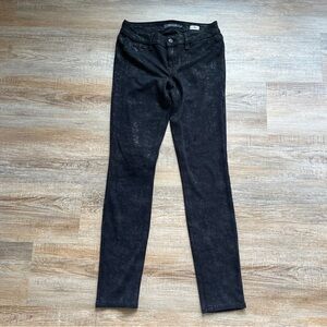 Level 99 Liza Faux Suede Black Metallic Animal Print Pants 27 GUC